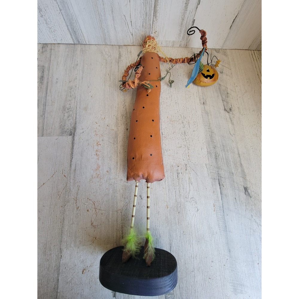 Vintage skinny pumpkin folk art trick or treater shopper Halloween Home figure